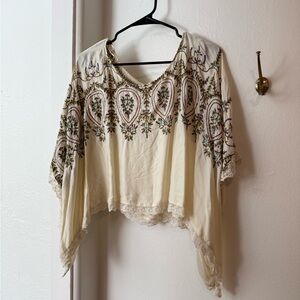 Free People Embroidered Cream Kimono Top